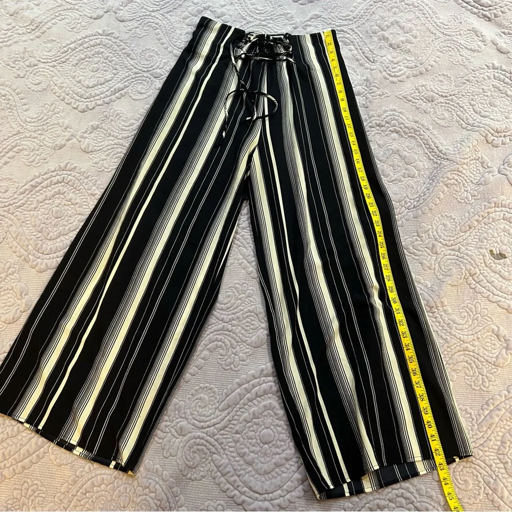 Green Envelope black/white striped pants. Size Large.